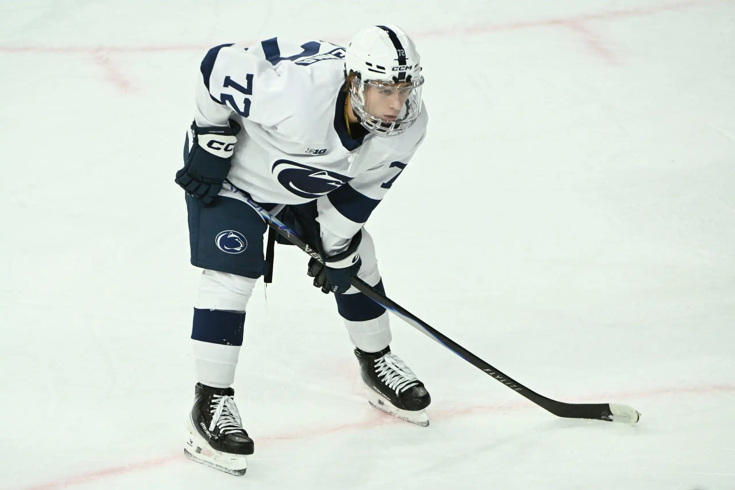 Penn State Nittany Lions forward Gavin McKenna (72) skates against the Clarkson Golden Knights during the second period at Pegula Ice Arena.